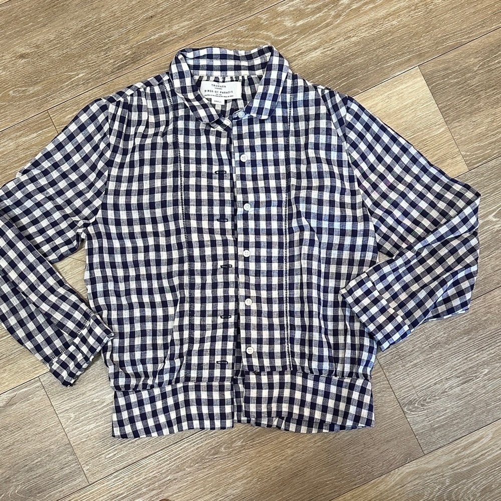 Trovata Navy and White Checkered Blouse